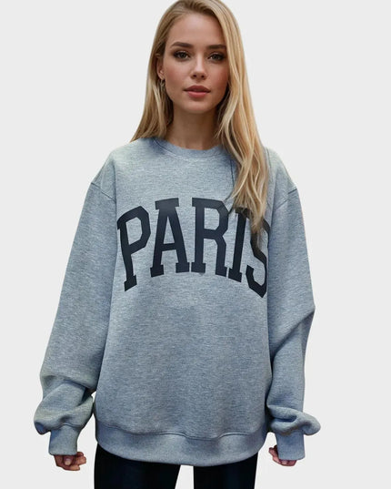 PARIS Basic Bae Long Sleeve Scuba Sweatshirt with Round Neck