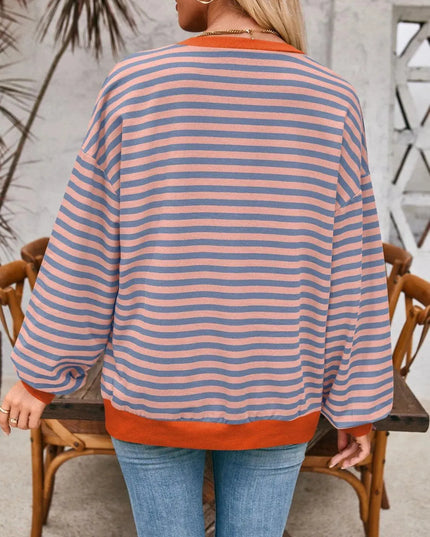 Chic Contrast Striped Long Sleeve Pullover