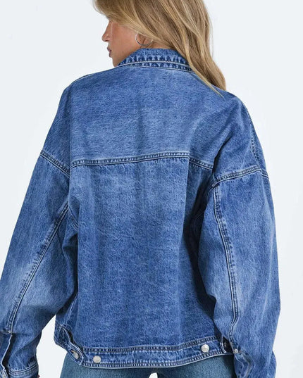 Collared Neck Button Up Denim Jacket - ShopEasier