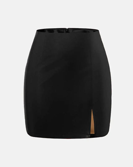 Zippered Slit Mini Skirt