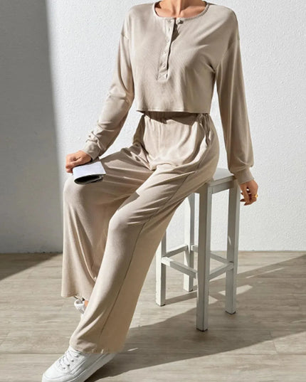 Chic Button-Up Long Sleeve Top and Pants Ensemble