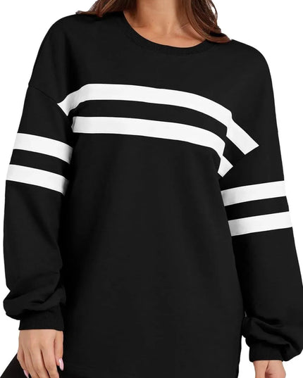 Lovelet Striped Round Neck Dropped Shoulder Sweatshirt - ShopEasier