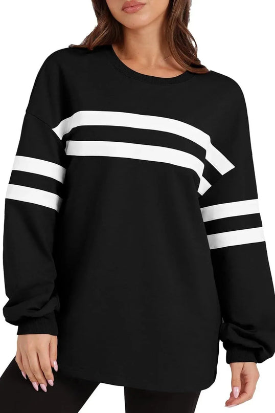 Lovelet Striped Round Neck Dropped Shoulder Sweatshirt - ShopEasier