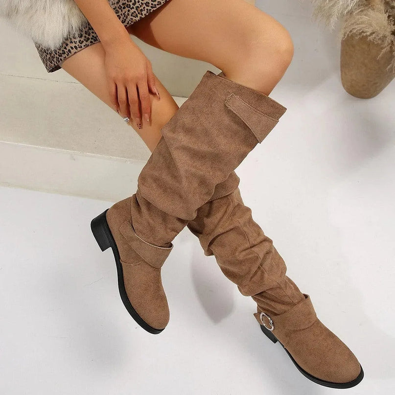 Buckle Round Toe Block Heel Boots - ShopEasier