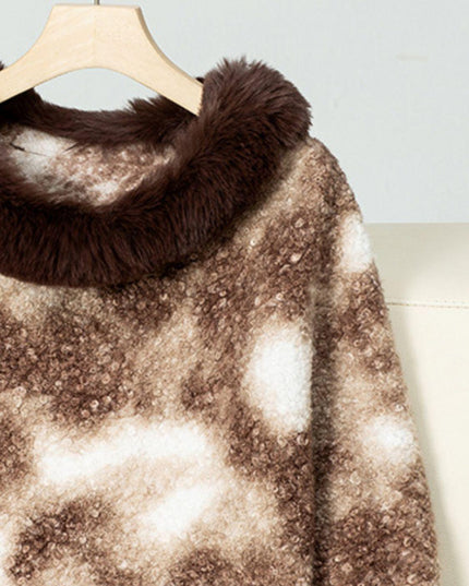 Furry Contrast Three-Quarter Poncho - ShopEasier