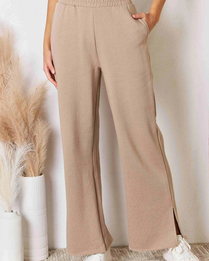 Chic Wide Leg Lounge Pants with Slits and Wide Waistband