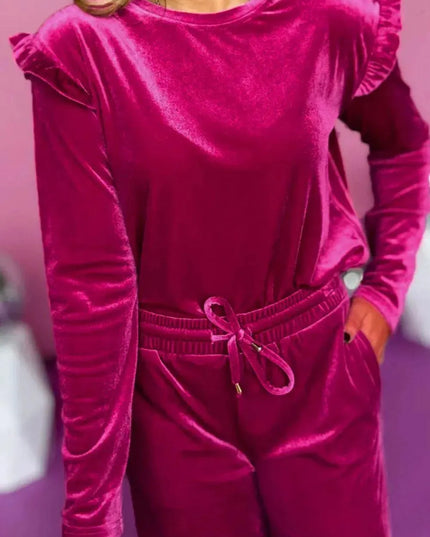 Luxurious Velvet Long Sleeve Lounge Set with Drawstring Pants