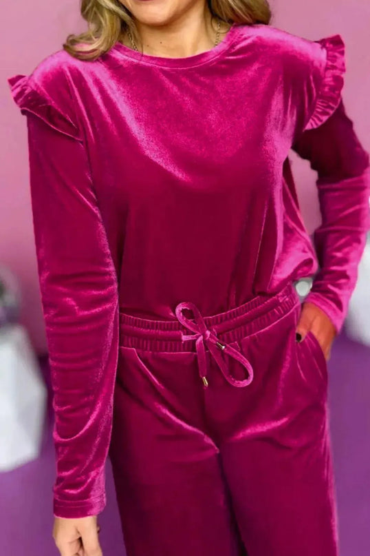 Luxurious Velvet Long Sleeve Lounge Set with Drawstring Pants