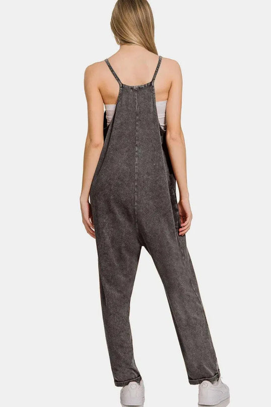 Zenana Washed Spaghetti Straps Overalls with Pockets - ShopEasier