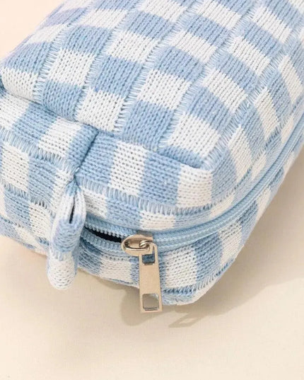 Chic Knitted Checkered Makeup Organizer Pouch