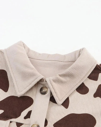 Cow Print Button Up Corduroy Shacket - ShopEasier