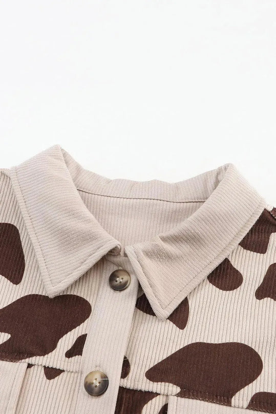 Cow Print Button Up Corduroy Shacket - ShopEasier