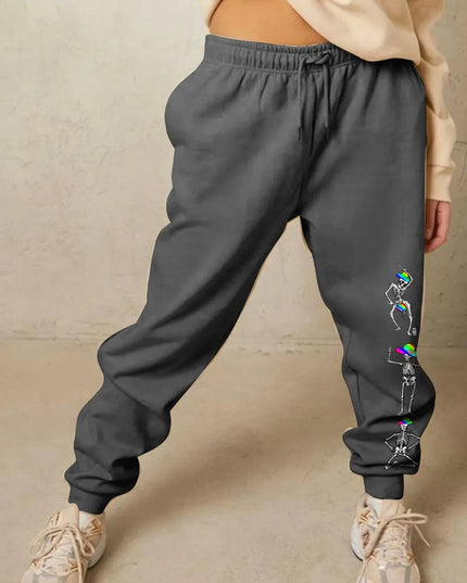 Casual Skeleton Graphic Full-Length Sweatpants