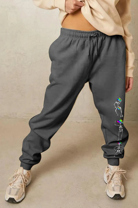 Casual Skeleton Graphic Full-Length Sweatpants