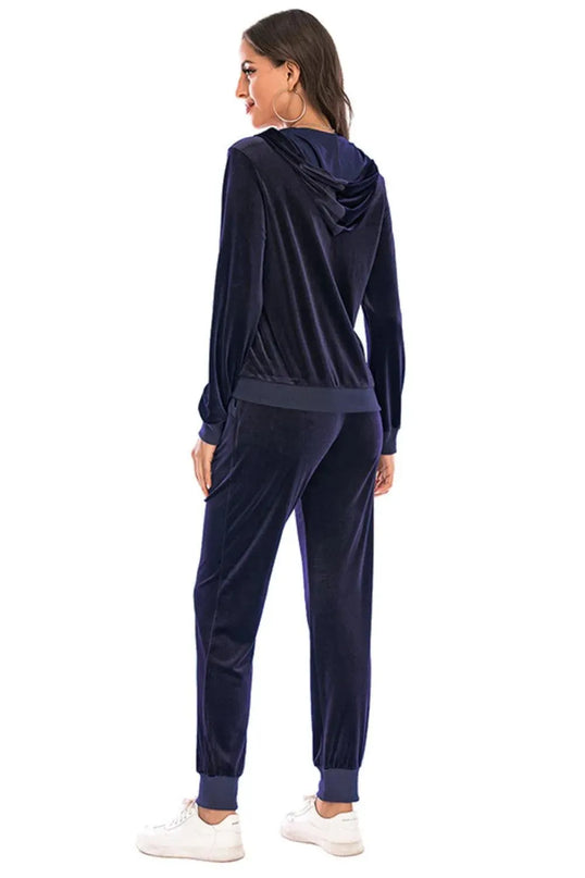 Hooded Zip-Up Jacket and Trousers Ensemble