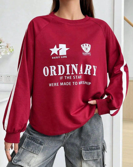 Letter Graphic Round Neck Long Sleeve Sweatshirt - ShopEasier