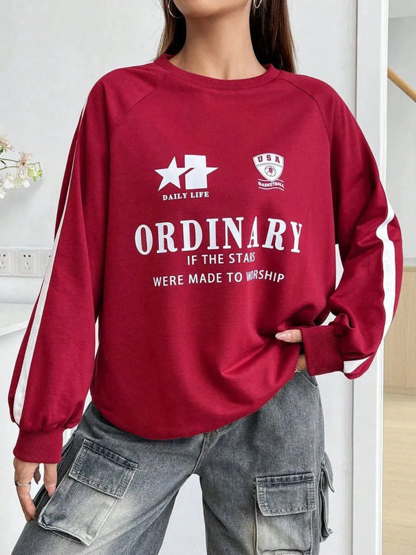 Letter Graphic Round Neck Long Sleeve Sweatshirt - ShopEasier