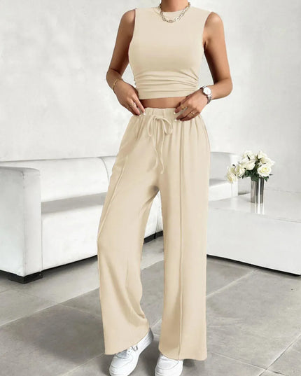 Devine Mock Neck Sleeveless Top and Drawstring Pants Set - ShopEasier