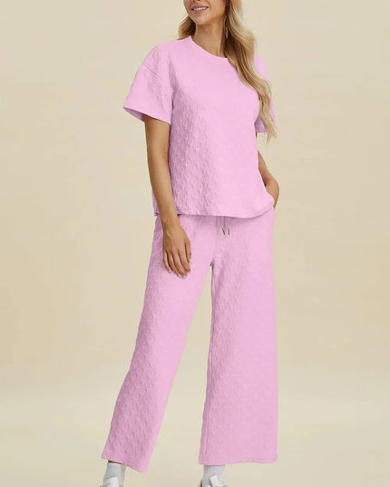 Textured Comfort Two-Piece Top and Pants Set with Pockets