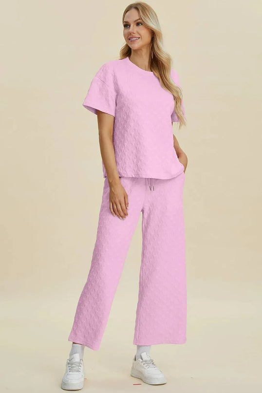 Textured Comfort Two-Piece Top and Pants Set with Pockets