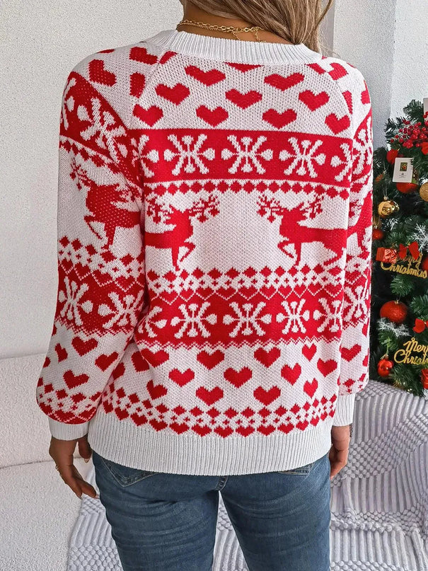 Christmas Element Round Neck Long Sleeve Sweater - ShopEasier