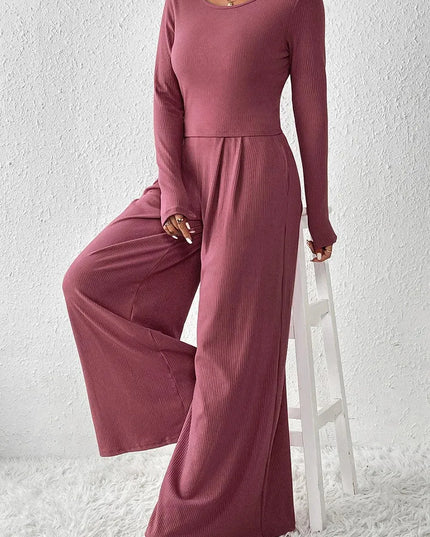 Ribbed Top with Wide-Leg Pant Set