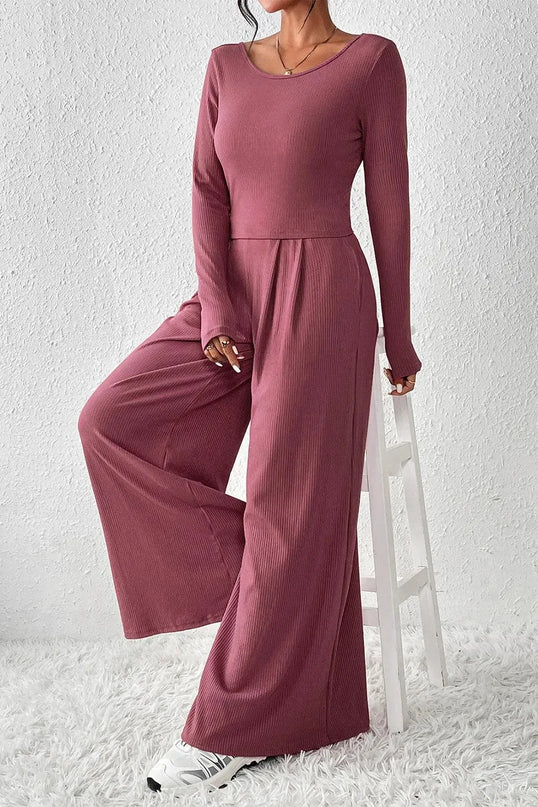 Ribbed Top with Wide-Leg Pant Set