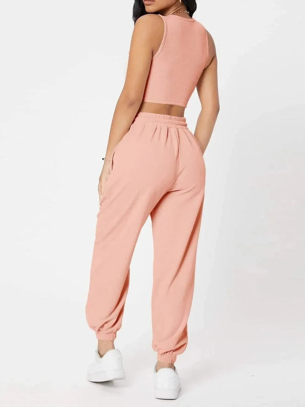 Wide Strap Top and Drawstring Joggers Set - ShopEasier