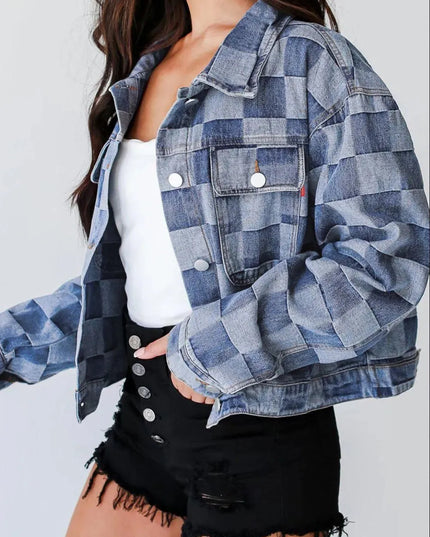 Plaid Denim Button-Up Jacket