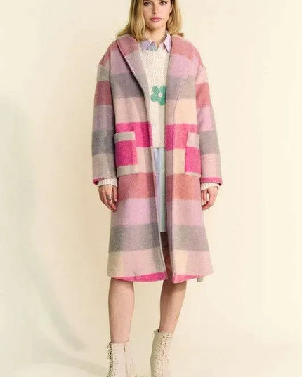 Color Block Collared Neck Tie Coat by Davi & Dani