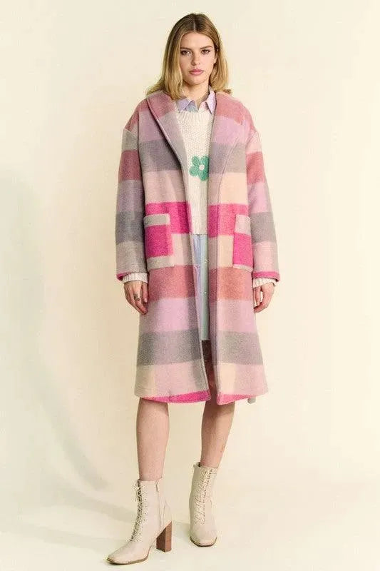 Color Block Collared Neck Tie Coat by Davi & Dani