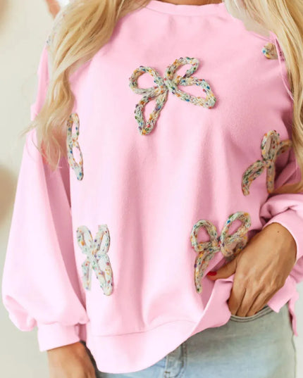 Bow Detail Opaque Long Sleeve Pullover Sweatshirt