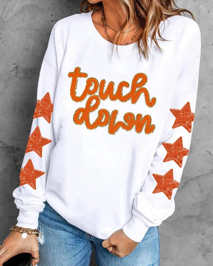 Starry Letter Print Long Sleeve Crewneck Sweatshirt