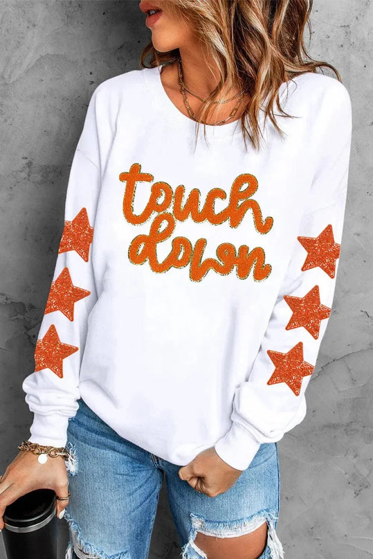 Starry Letter Print Long Sleeve Crewneck Sweatshirt