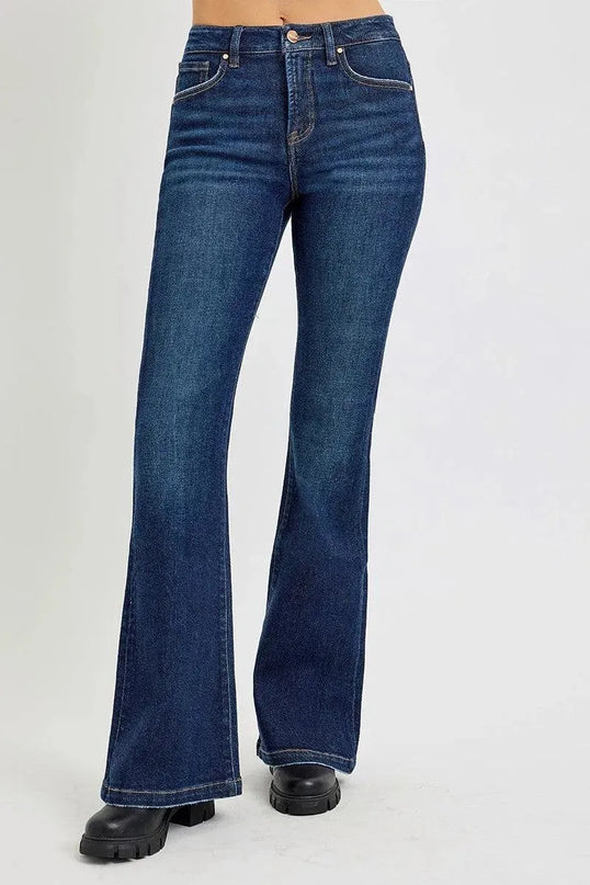 RISEN Full Size High Rise Flare Jeans with Pockets - ShopEasier