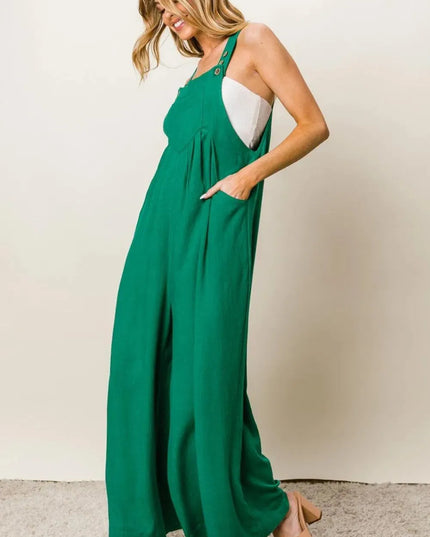 BiBi Texture Sleeveless Wide Leg Jumpsuit - ShopEasier