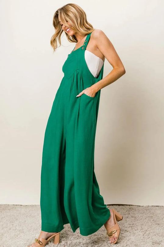 BiBi Texture Sleeveless Wide Leg Jumpsuit - ShopEasier