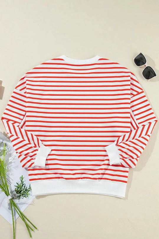 Casual Oversized Striped Long Sleeve Sweatshirt