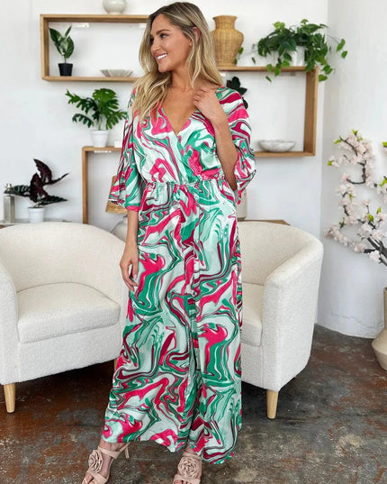 Double Take Full Size Half Sleeve Wide Leg Jumpsuit - ShopEasier