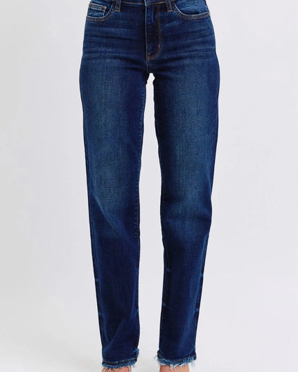 Judy Blue Full Size Raw Hem Straight Leg Jeans - ShopEasier