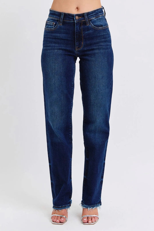 Judy Blue Full Size Raw Hem Straight Leg Jeans - ShopEasier