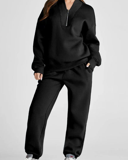 Quarter Zip Long Sleeve Top and Pants Set - ShopEasier