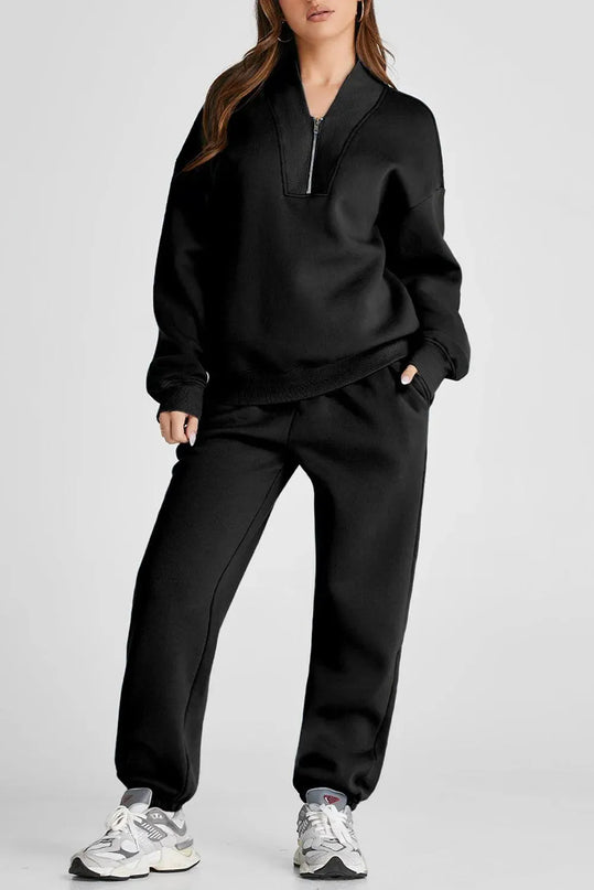 Quarter Zip Long Sleeve Top and Pants Set - ShopEasier