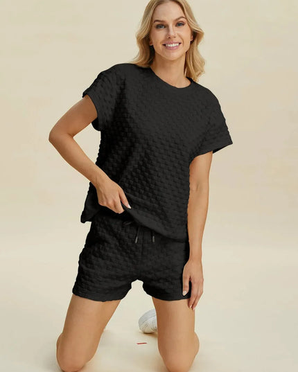 Dual Style Full Size Textured Tee and Shorts Ensemble