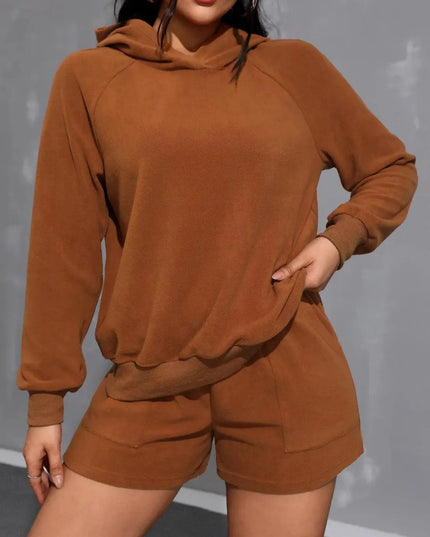 Long Sleeve Hoodie and Pocketed Shorts Set