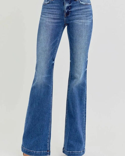 RISEN Full Size Low Rise Flare Jeans with Pockets - ShopEasier