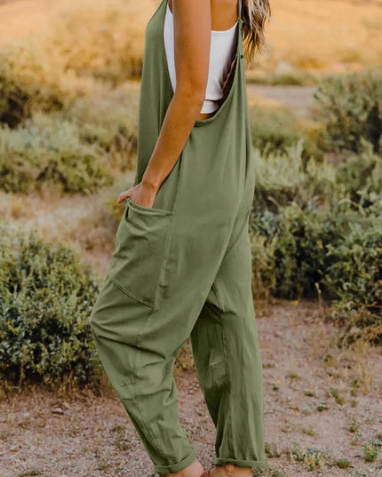 Double Take Full Size V-Neck Sleeveless Jumpsuit with Pockets - ShopEasier