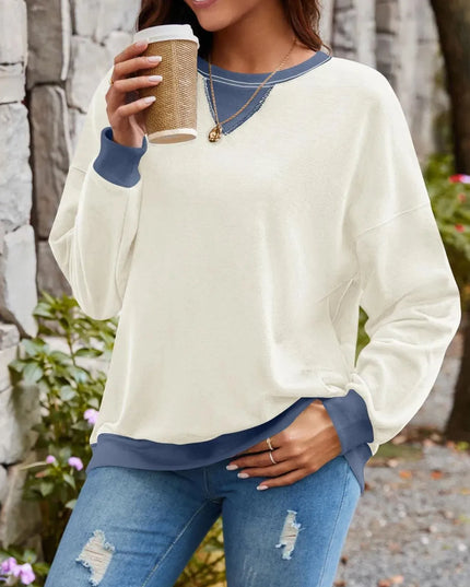 Contrast Lovelet Round Neck Long Sleeve Pullover