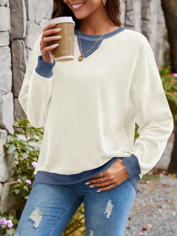 Contrast Lovelet Round Neck Long Sleeve Pullover