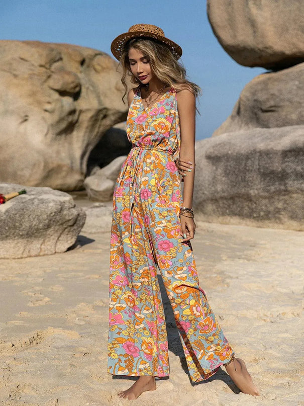 V-Neck Wide Leg Jumpsuit - ShopEasier